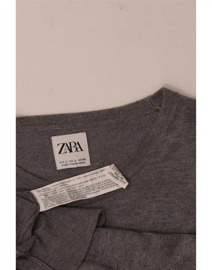Мужской джемпер с круглым вырезом Zara, большой серый вискоза