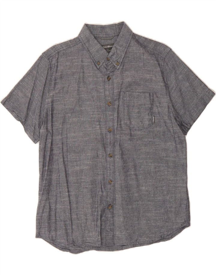 EDDIE BAUER Mens Short Sleeve Shirt Large Grey Flecked Cotton Vintage Eddie Bauer and Second-Hand Eddie Bauer from Messina Hembry 