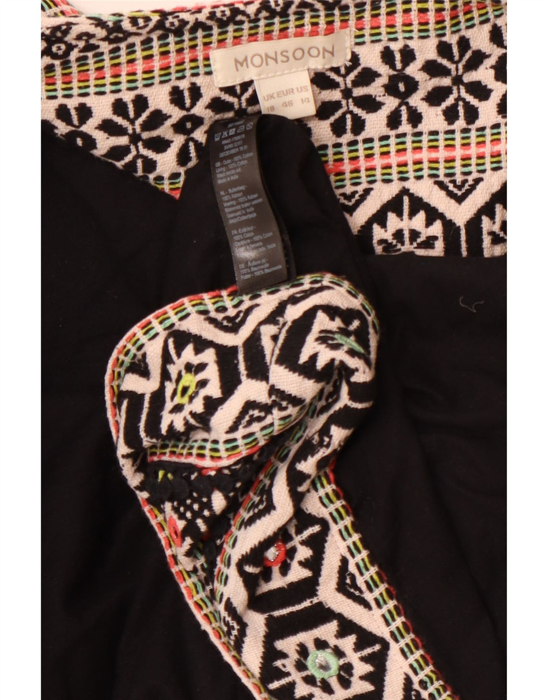 Женское открытое болеро MONSOON UK 18 XL, черный хлопок с геометрическим рисунком