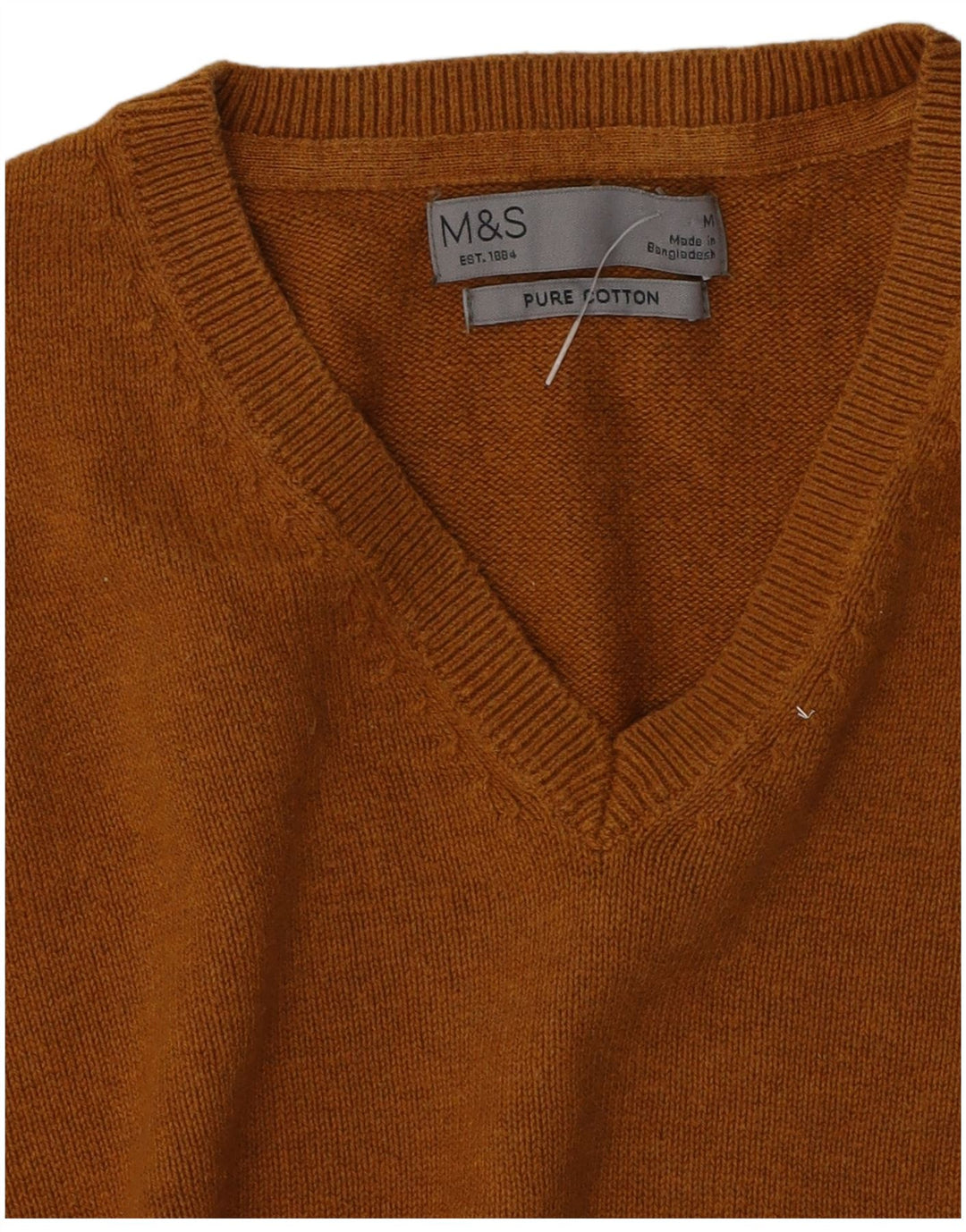 Мужской джемпер с v-образным вырезом Marks & Spencer, средний коричневый хлопковый свитер