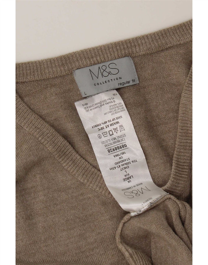 Мужской джемпер стандартного кроя с v-образным вырезом Marks & Spencer, большой бежевый акрил