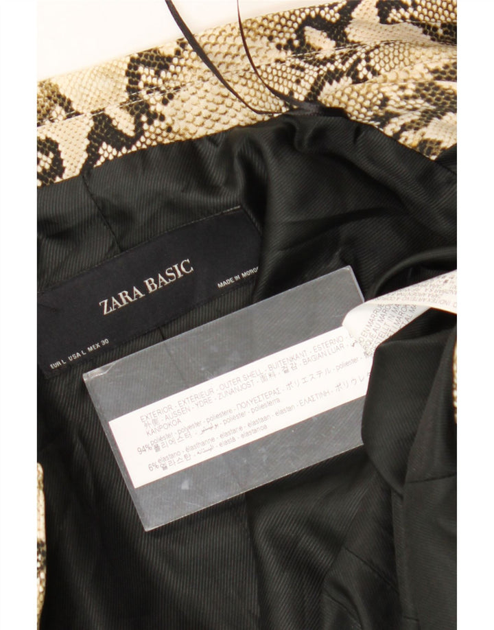 Женский пиджак Zara UK 14, большой бежевый, полиэстер с животным принтом