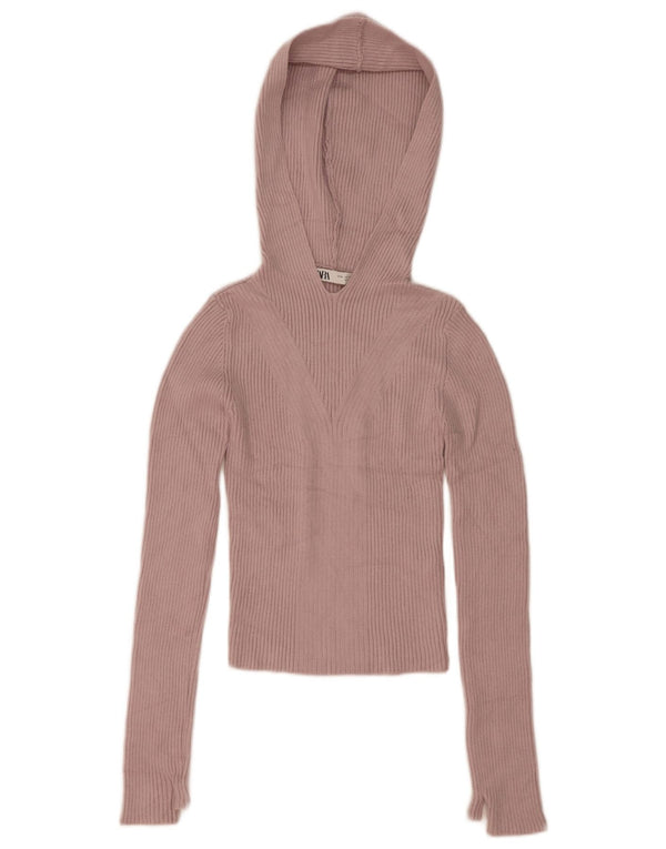 Женский укороченный джемпер с капюшоном Zara UK 12, средний розовый вискоза