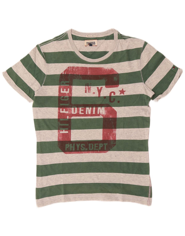 Tommy Hilfiger Mens Graphic T-Shirt Top Small Green Striped Cotton