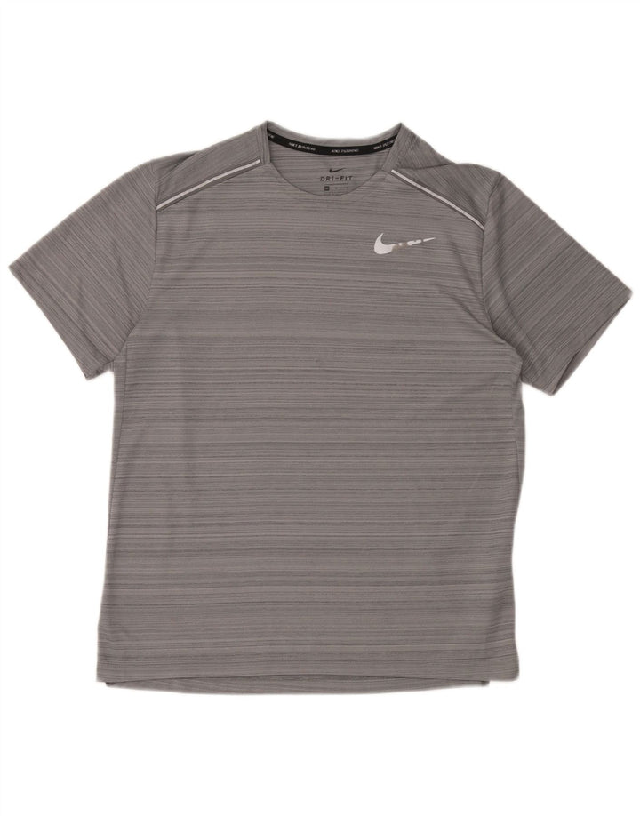 Мужская футболка Nike Dri Fit из полиэстера среднего серого цвета в полоску