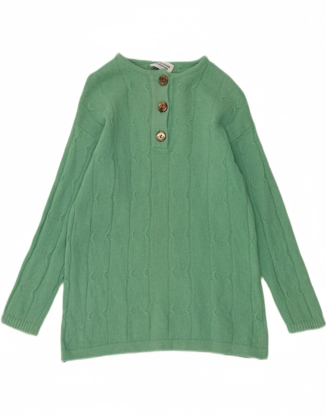 BENETTON Womens Button Neck Jumper Sweater UK 10 Small Green Wool