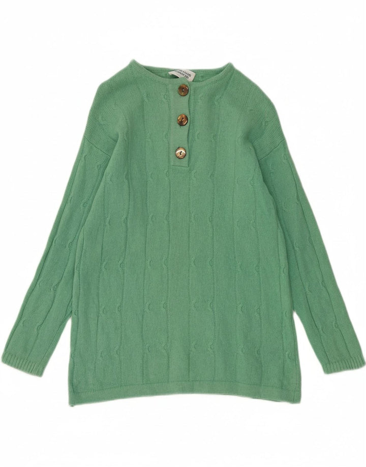 BENETTON Womens Button Neck Jumper Sweater UK 10 Small Green Wool