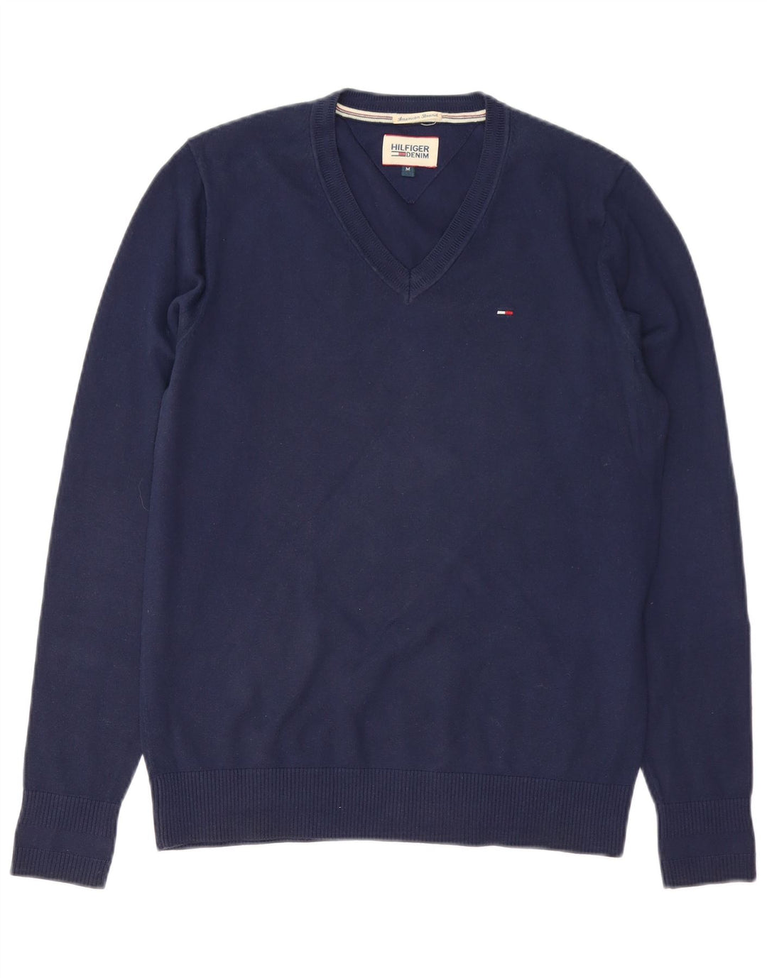 TOMMY HILFIGER Мужской джемпер с v-образным вырезом, средний темно-синий хлопковый свитер