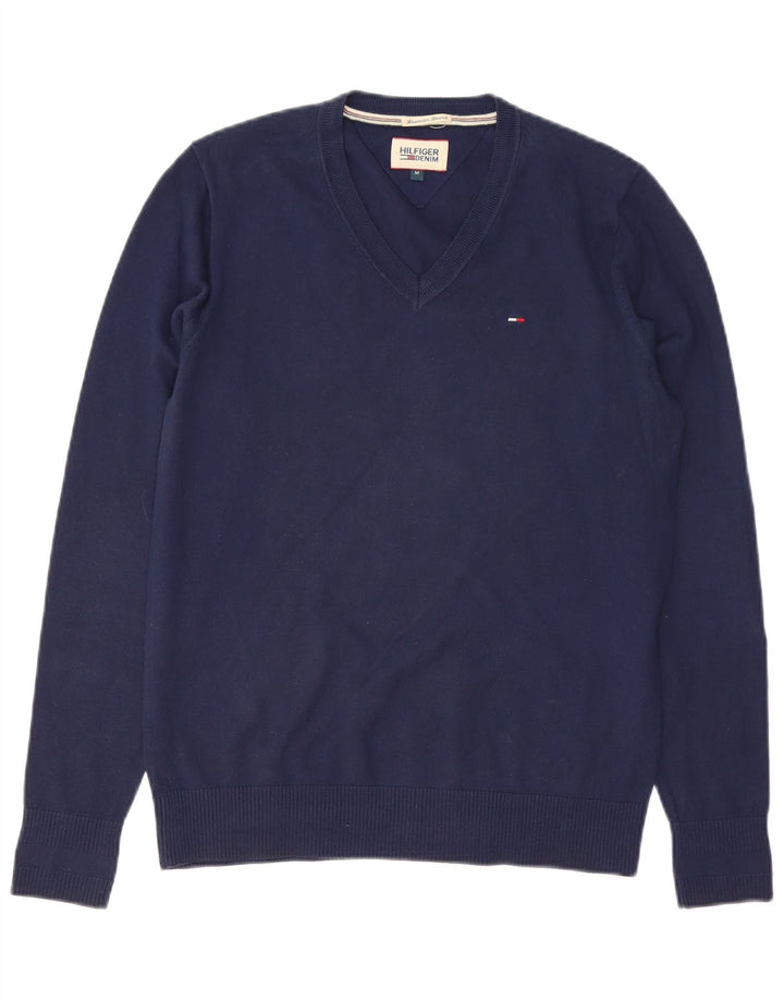 TOMMY HILFIGER Мужской джемпер с v-образным вырезом, средний темно-синий хлопковый свитер