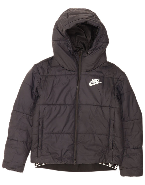 Женская стеганая куртка с капюшоном с графическим рисунком Nike UK 10, маленькая черная полиэстер