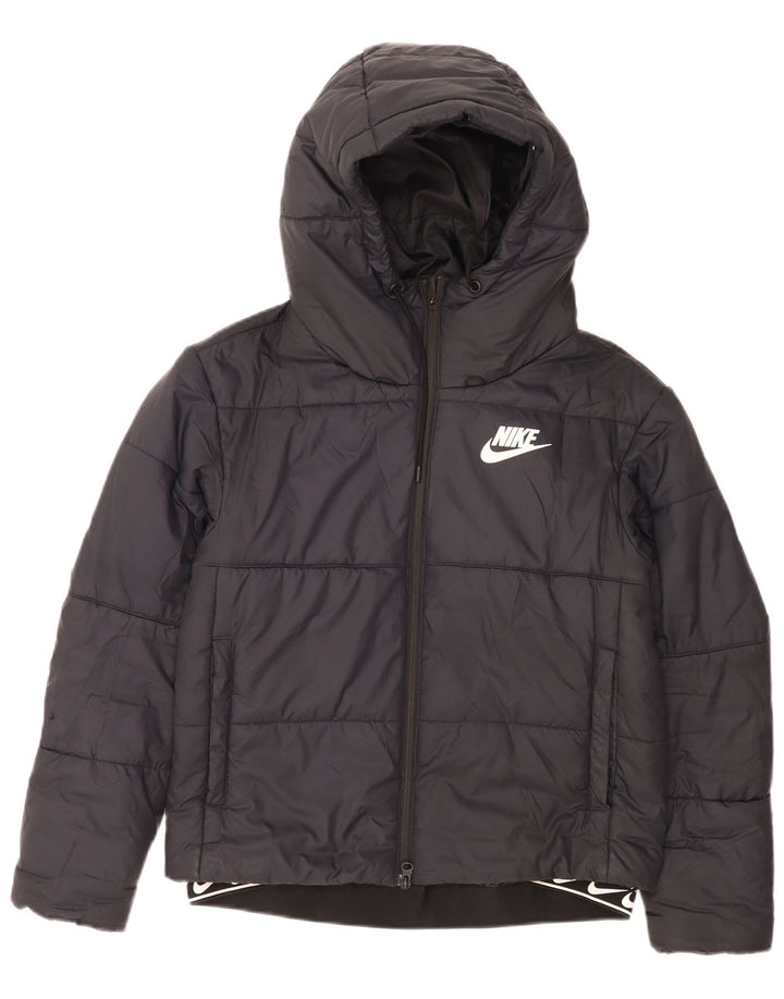 Женская стеганая куртка с капюшоном с графическим рисунком Nike UK 10, маленькая черная полиэстер