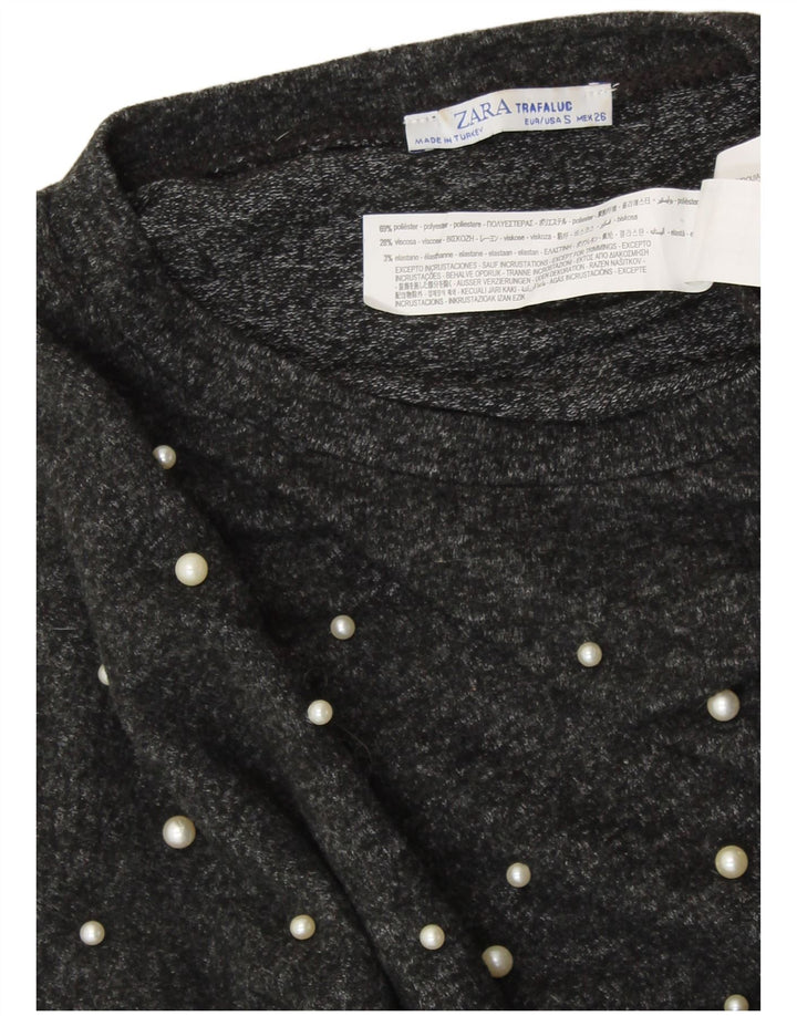 Женский укороченный топ оверсайз ZARA с рукавом 3/4, UK 10, маленький, серый, вискоза