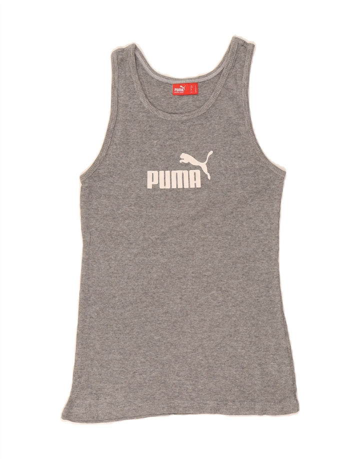 PUMA Womens Graphic Vest Top UK 10 Small Grey Cotton Vintage Puma and Second-Hand Puma from Messina Hembry 