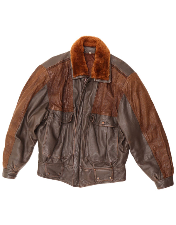 Vintage Mens Leather Jacket IT 50 Large Brown