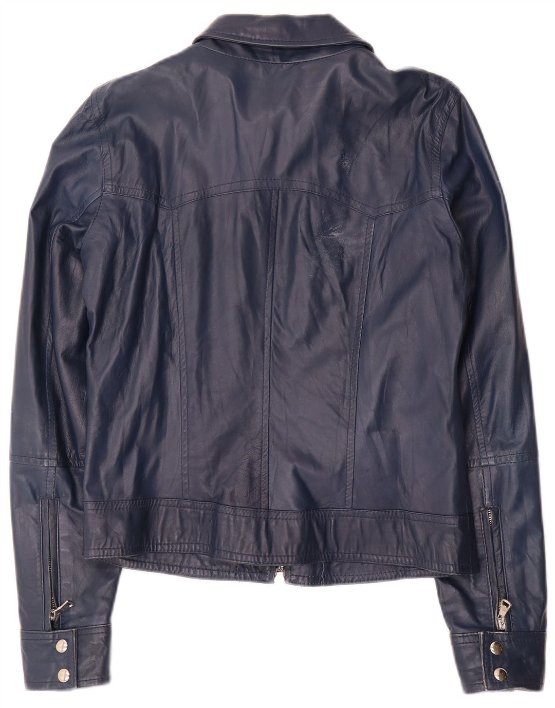 Винтажная женская укороченная кожаная куртка UK 14, большая темно-синяя кожаная