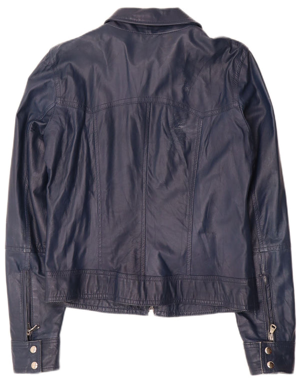 Винтажная женская укороченная кожаная куртка UK 14, большая темно-синяя кожаная