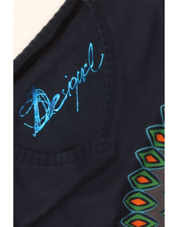 Женский топ Desigual с длинным рукавом и графикой UK 12, средний темно-синий с геометрическим узором