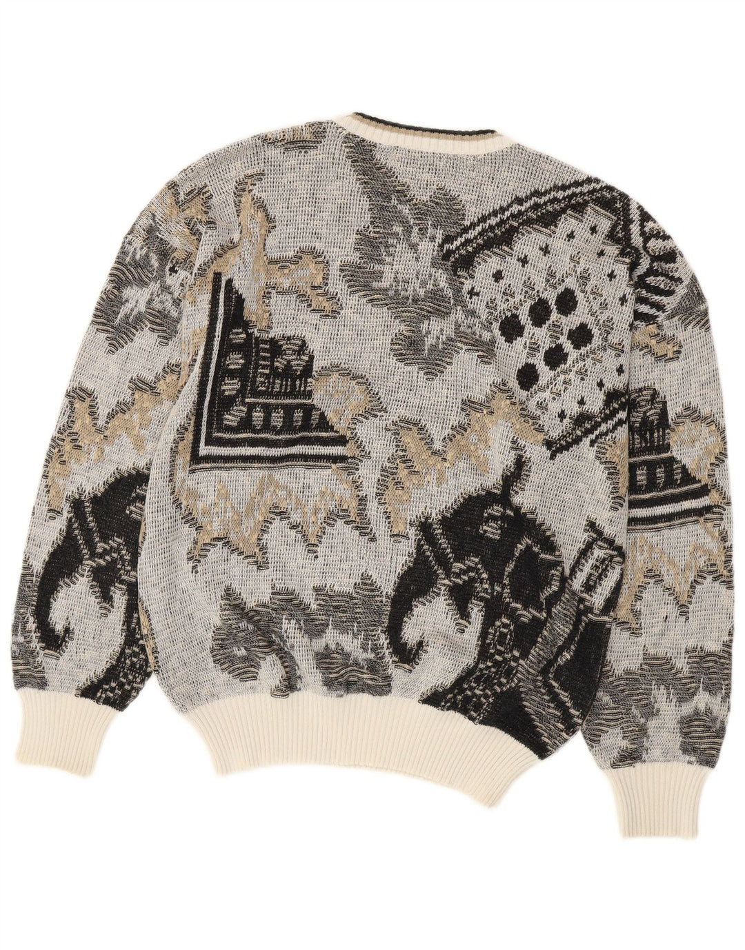 Винтажный мужской джемпер с круглым вырезом, хлопковый свитер среднего серого цвета с геометрическим рисунком