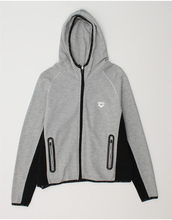 Женский укороченный свитер с капюшоном на молнии Arena UK 14, средний серый цвет с цветными блоками