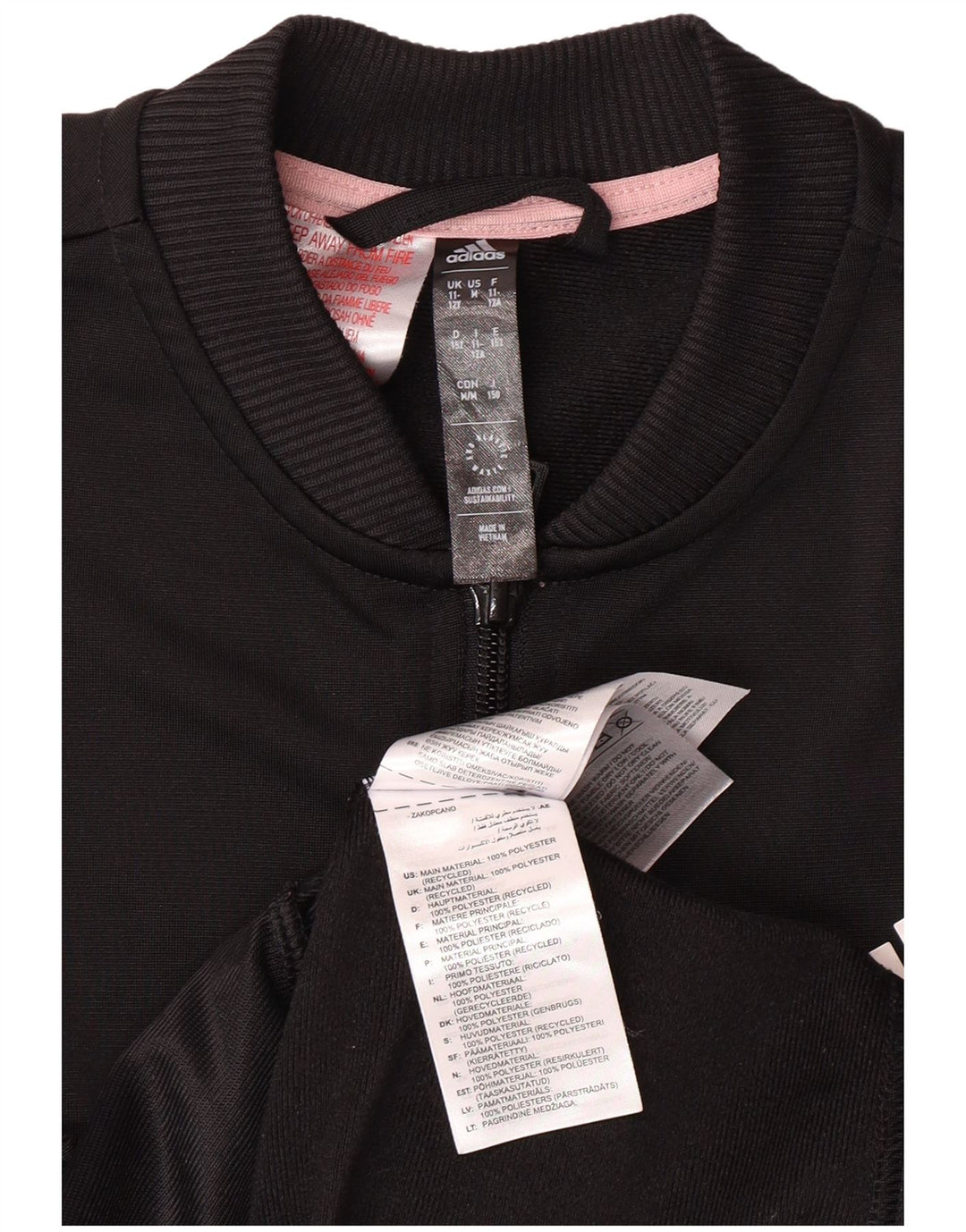 Спортивный костюм ADIDAS для девочек, верхняя куртка 11-12 лет, черный полиэстер