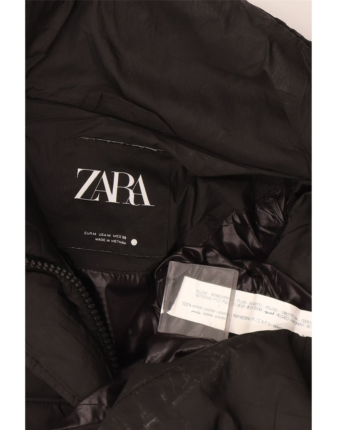 Женское стеганое пальто с капюшоном Zara UK 14, средний черный полиэстер