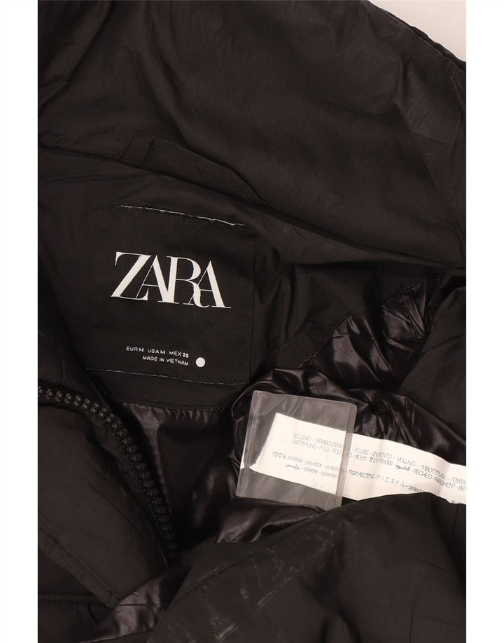Женское стеганое пальто с капюшоном Zara UK 14, средний черный полиэстер