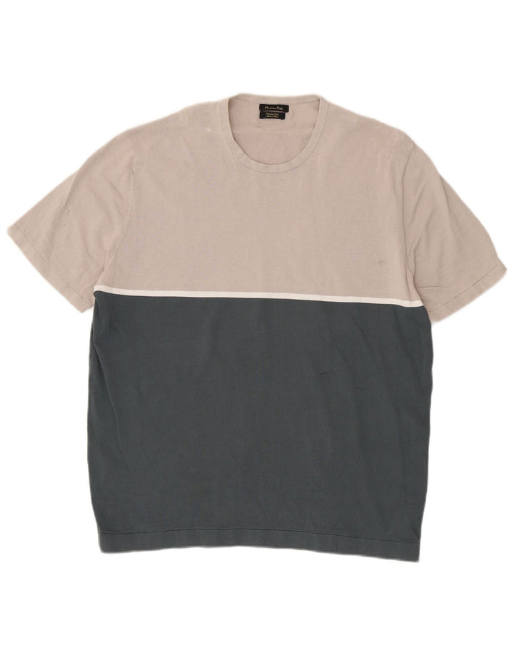 Мужской джемпер с круглым вырезом Massimo Dutti XL, серый с цветными блоками