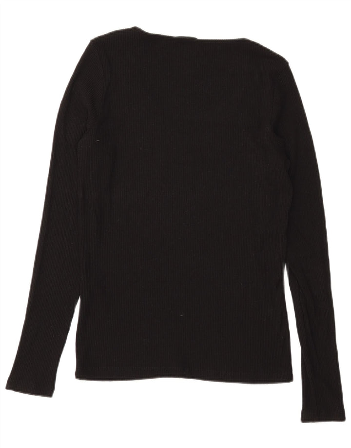 VINTAGE Womens Top Long Sleeve EU 38 Medium Black Viscose