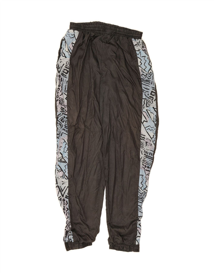 VINTAGE Mens Tracksuit Trousers Joggers Small  Black Geometric Polyester Vintage Vintage and Second-Hand Vintage from Messina Hembry 