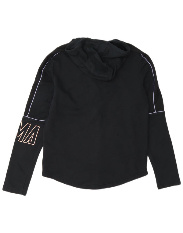 Puma Womens Graphic Zip Hoodie Sweater UK 10 Small Navy Blue Cotton