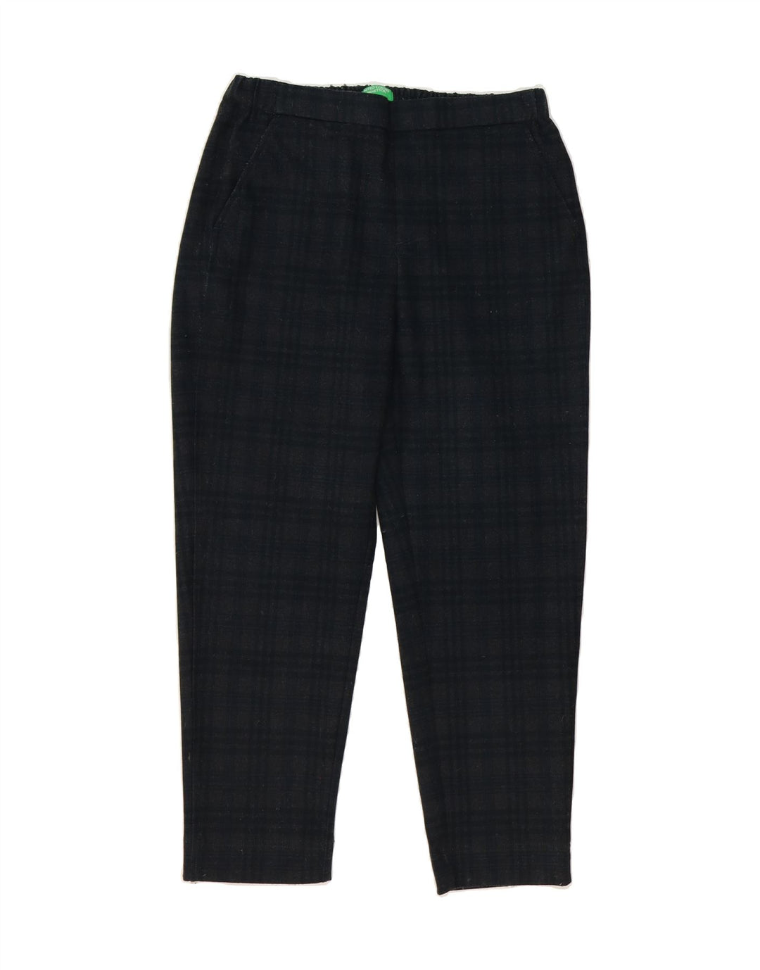 BENETTON Womens Straight Chino Trousers Medium W36 L26 Navy Blue Check Vintage Benetton and Second-Hand Benetton from Messina Hembry 