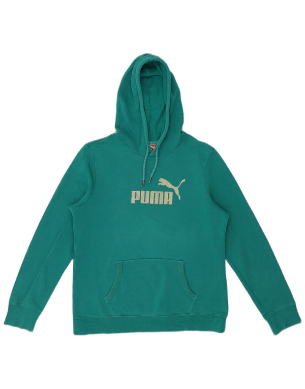 Puma Womens Graphic Hoodie Jumper UK 14 Large Turquoise Cotton