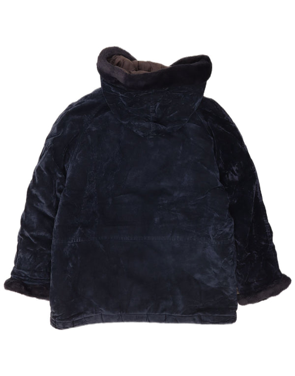 Винтажная женская ветровка с капюшоном UK 14, средний темно-синий цвет