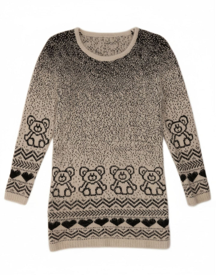 VINTAGE Womens Abstract Pattern Boat Neck Jumper Sweater UK 10 Small Grey Vintage Vintage and Second-Hand Vintage from Messina Hembry 