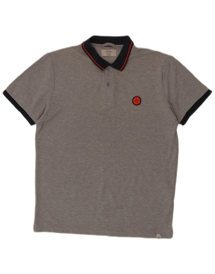 JACK & JONES Mens Polo Shirt Large Grey Cotton