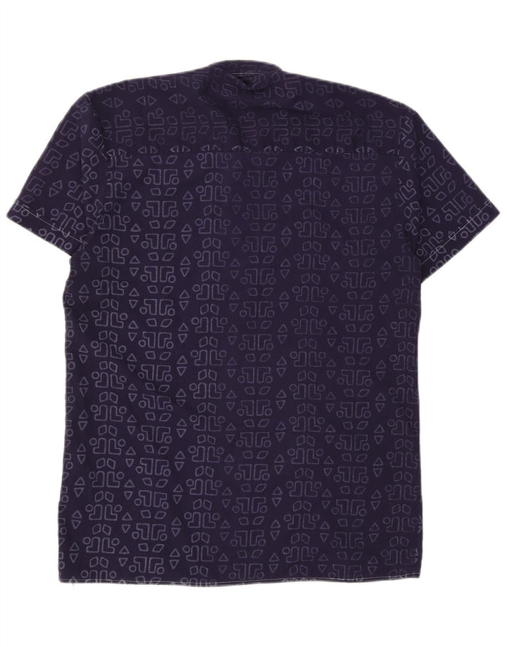 Винтажная мужская рубашка с рисунком, размер 39/40, средняя, темно-синяя, с геометрическим рисунком