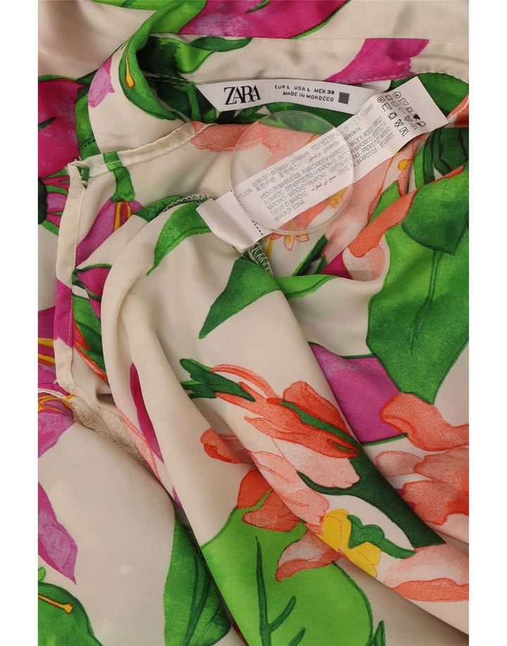 Женская блузка-рубашка оверсайз Zara UK 16, большой разноцветный цветочный принт