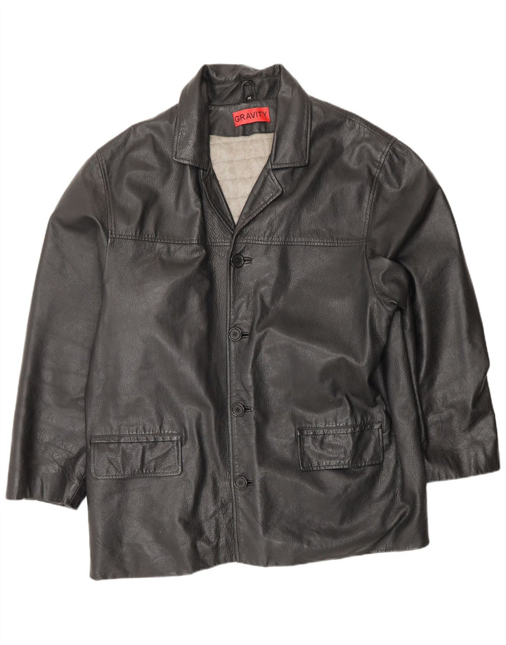 Винтажная мужская кожаная куртка UK 38, средняя черная кожаная куртка