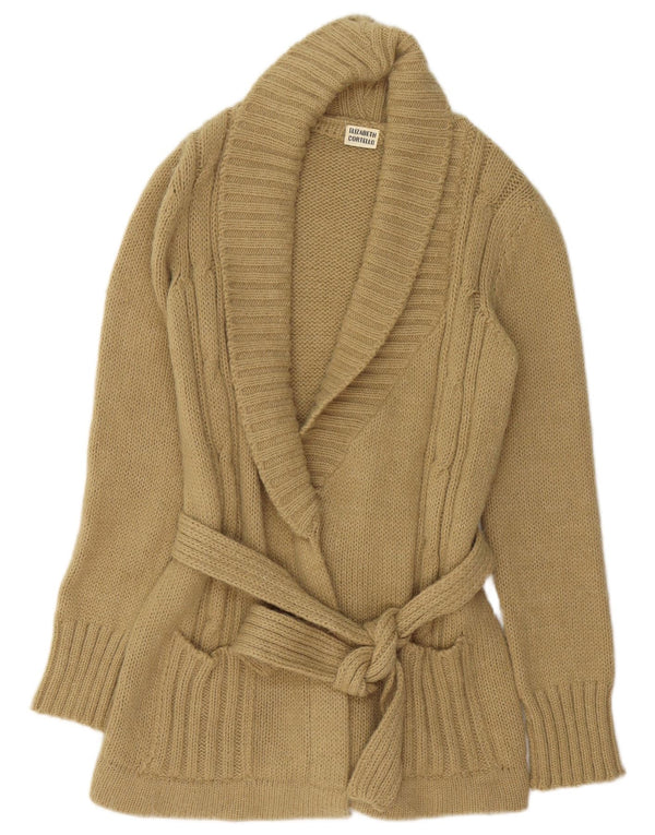 VINTAGE Женский удлиненный кардиган UK 14 Средний Бежевый