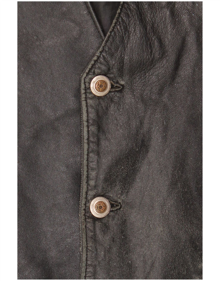 ВИНТАЖНЫЙ Мужской кожаный жилет IT 52 большой черный кожаный