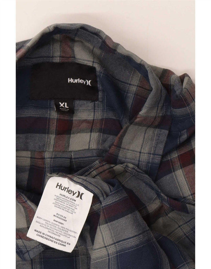Мужская рубашка Hurley XL синяя в клетку из полиэстера