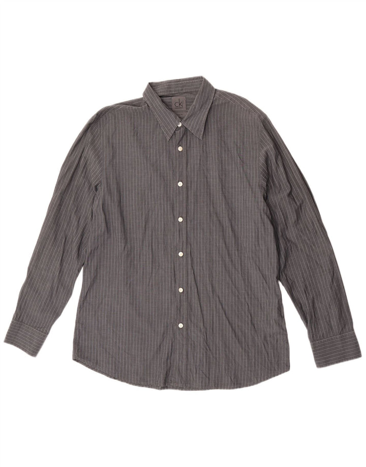 Мужская рубашка приталенного кроя Calvin Klein, размер 45, 18, 2XL, хлопковая серая полоска