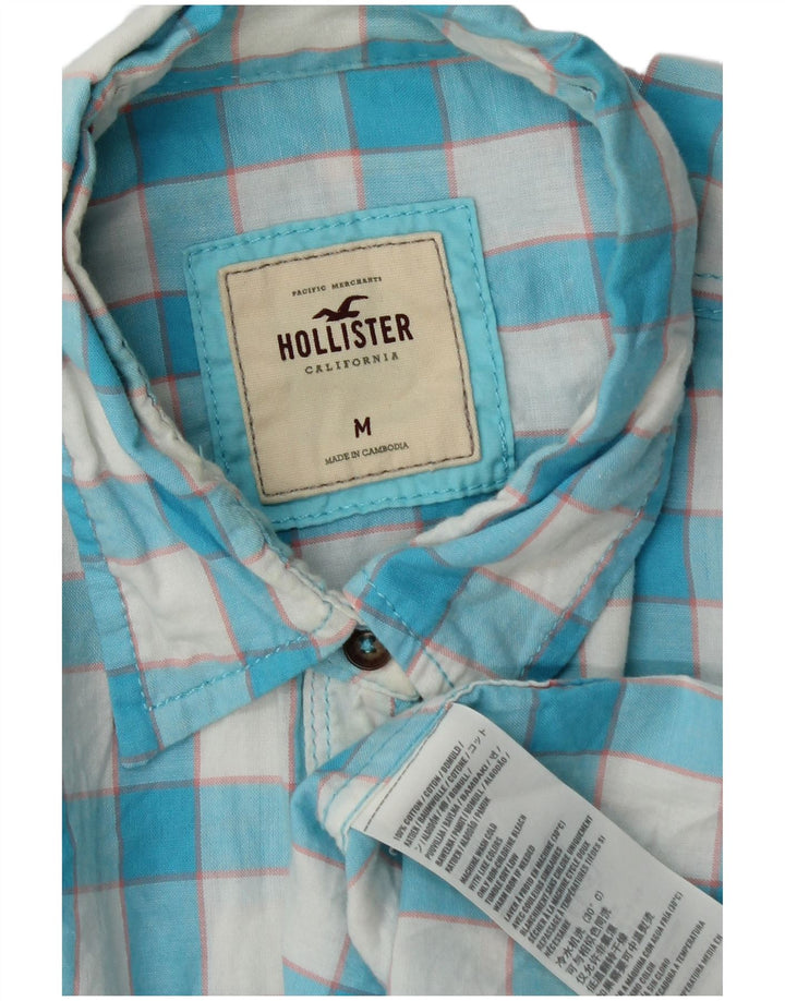 Женская рубашка Hollister UK 12, хлопковая ткань среднего синего цвета в мелкую клетку