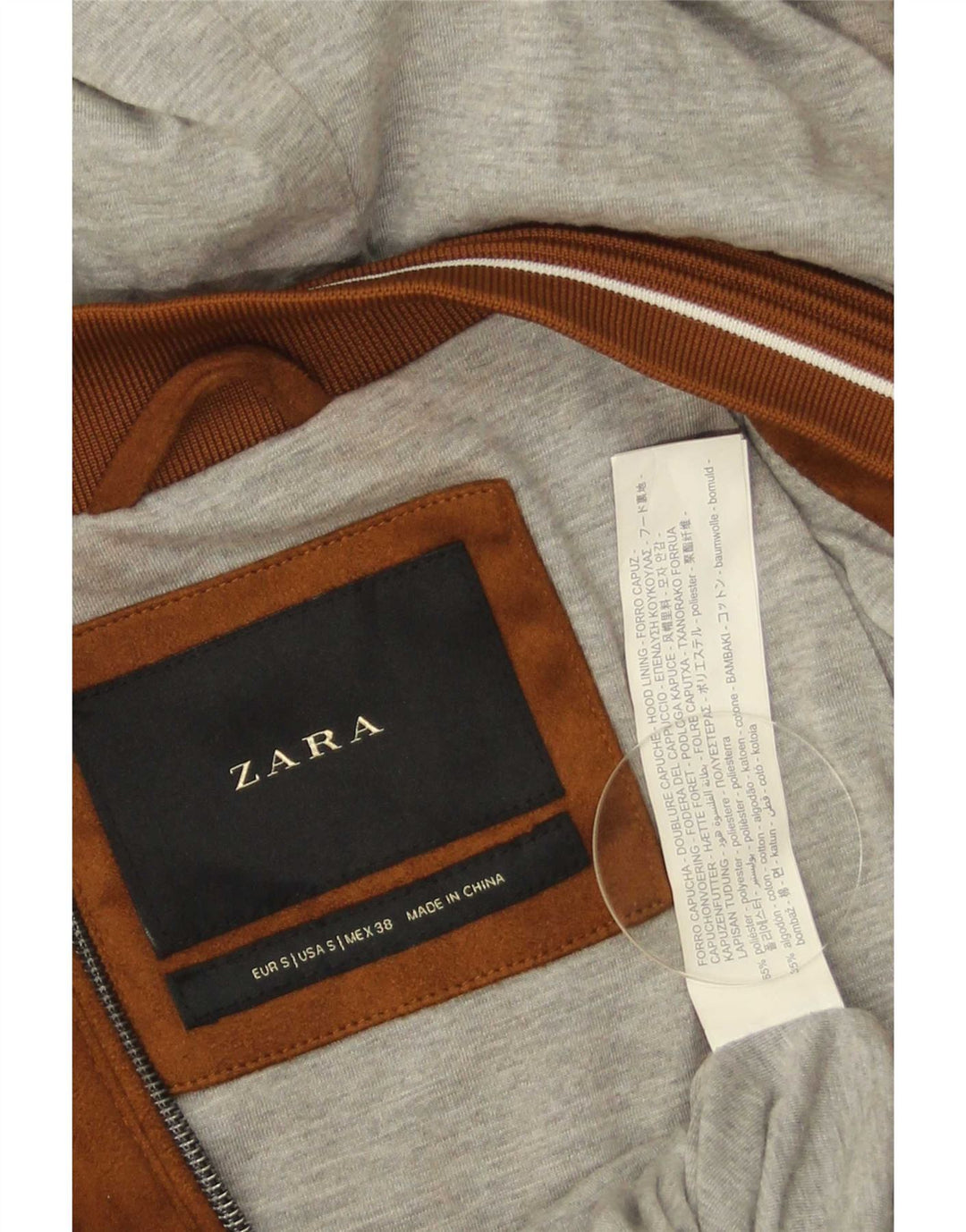Мужская куртка-бомбер с капюшоном Zara UK 36, маленький коричневый полиэстер