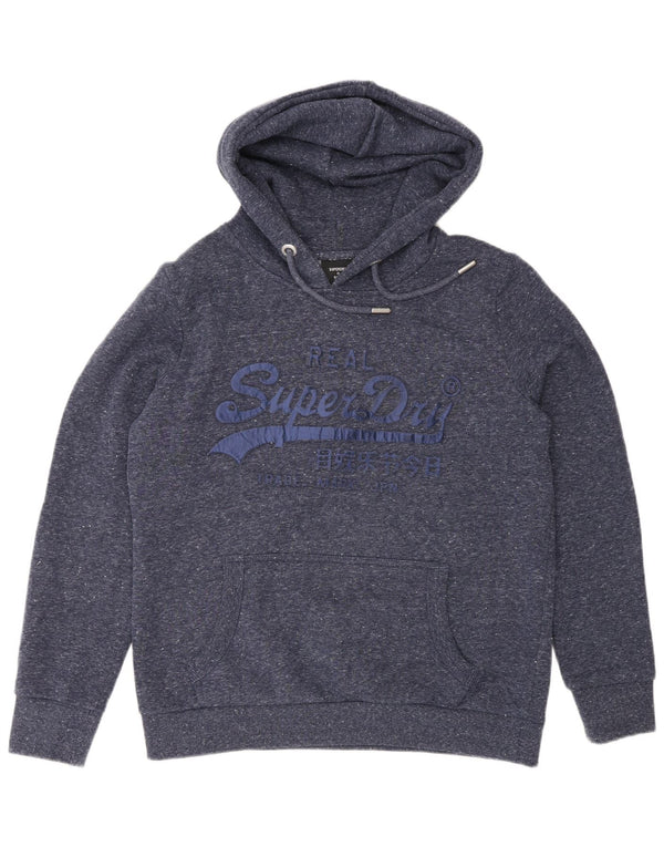Superdry Womens Graphic Hoodie Jumper UK 16 Large Navy Blue Flecked Cotton