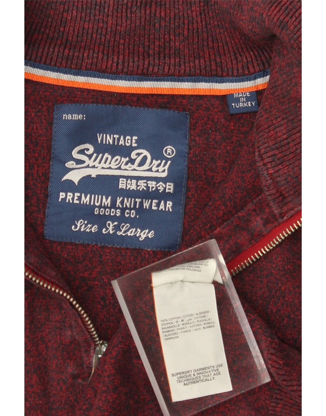 Женский свитер SUPERDRY с воротником на молнии, Великобритания, 18 XL, бордовый, хлопковый с крапинками