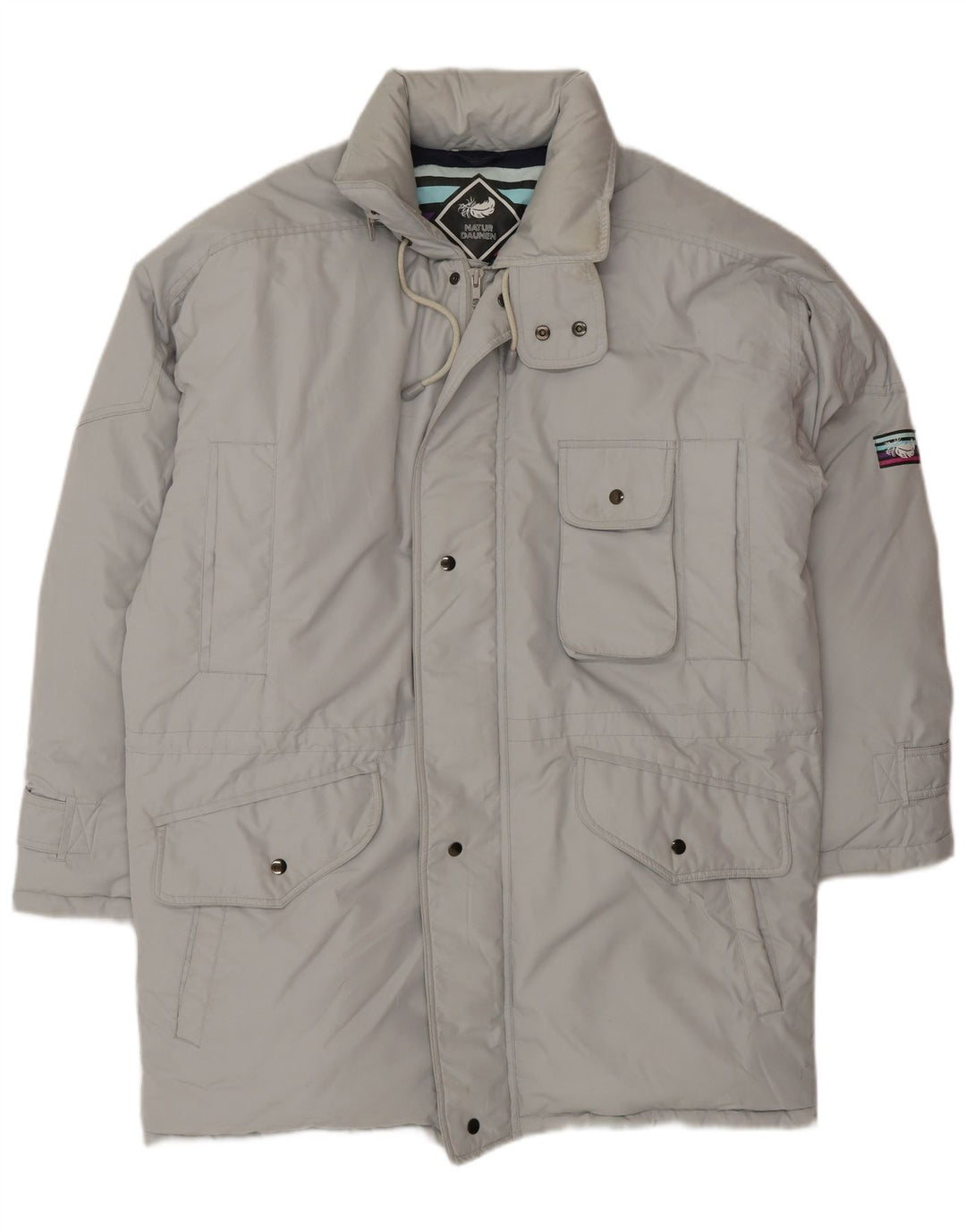 VINTAGE Мужское стеганое пальто свободного кроя UK 36, маленький серый полиэстер