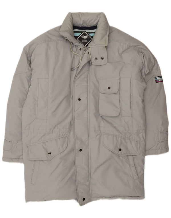 VINTAGE Мужское стеганое пальто свободного кроя UK 36, маленький серый полиэстер