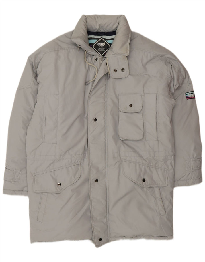 VINTAGE Мужское стеганое пальто свободного кроя UK 36, маленький серый полиэстер