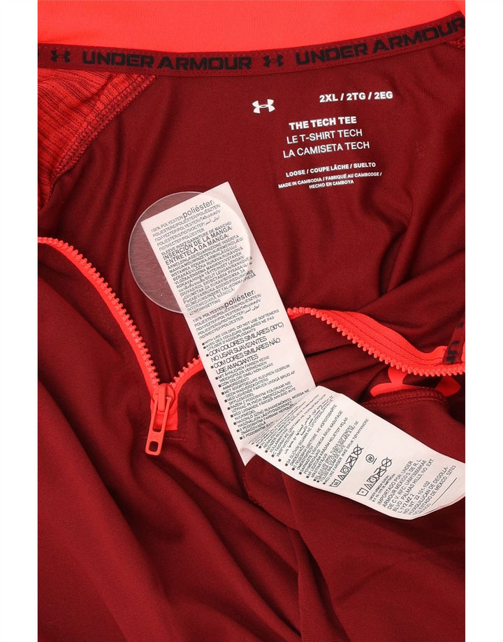 Мужской пуловер с воротником на молнии Under Armour, спортивный костюм 2XL, красный с цветными блоками